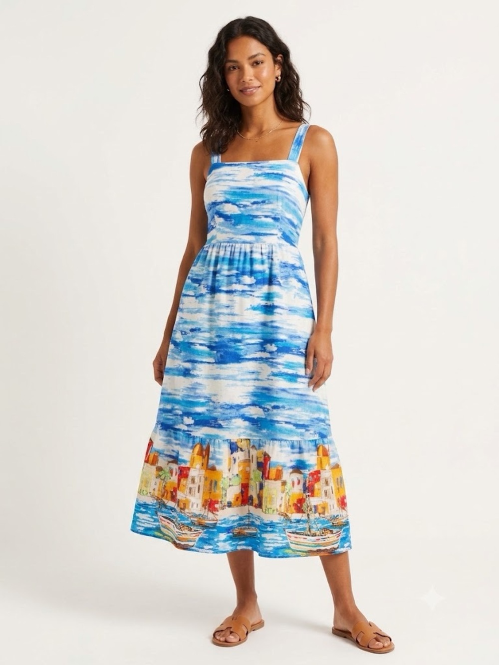 Spighe Di Lino Made in Italy Linen-Blend Italian Coast Midi Dress, sz M